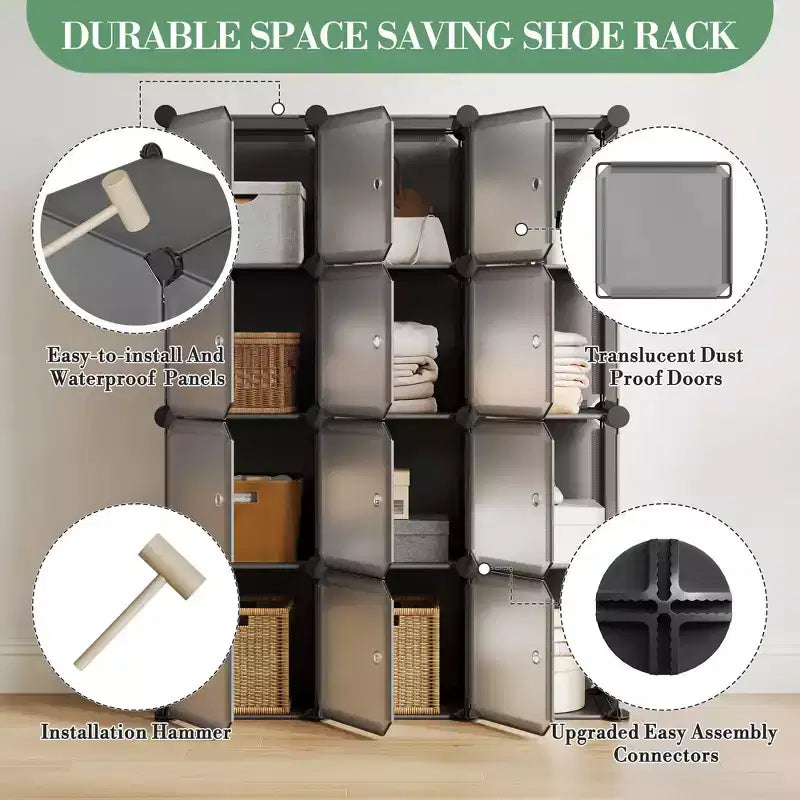 Organisateur de rangement, Rangement cube, Unité modulaire à 12 cubes avec portes, Étagères empilables en plastique ABS pour la maison/le bureau