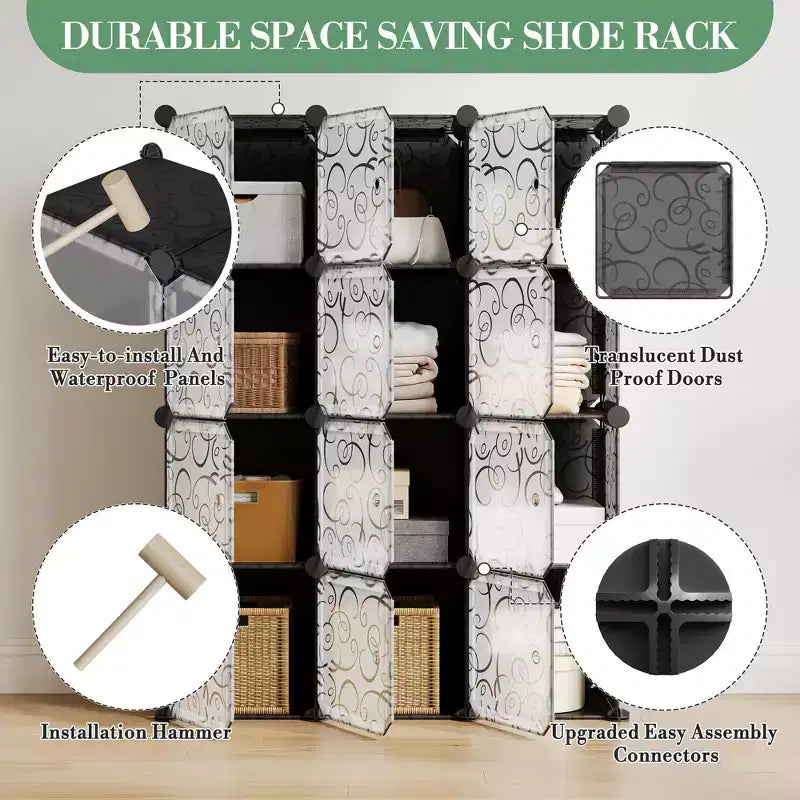 Organisateur de rangement, Rangement cube, Unité modulaire à 12 cubes avec portes, Étagères empilables en plastique ABS pour la maison/le bureau
