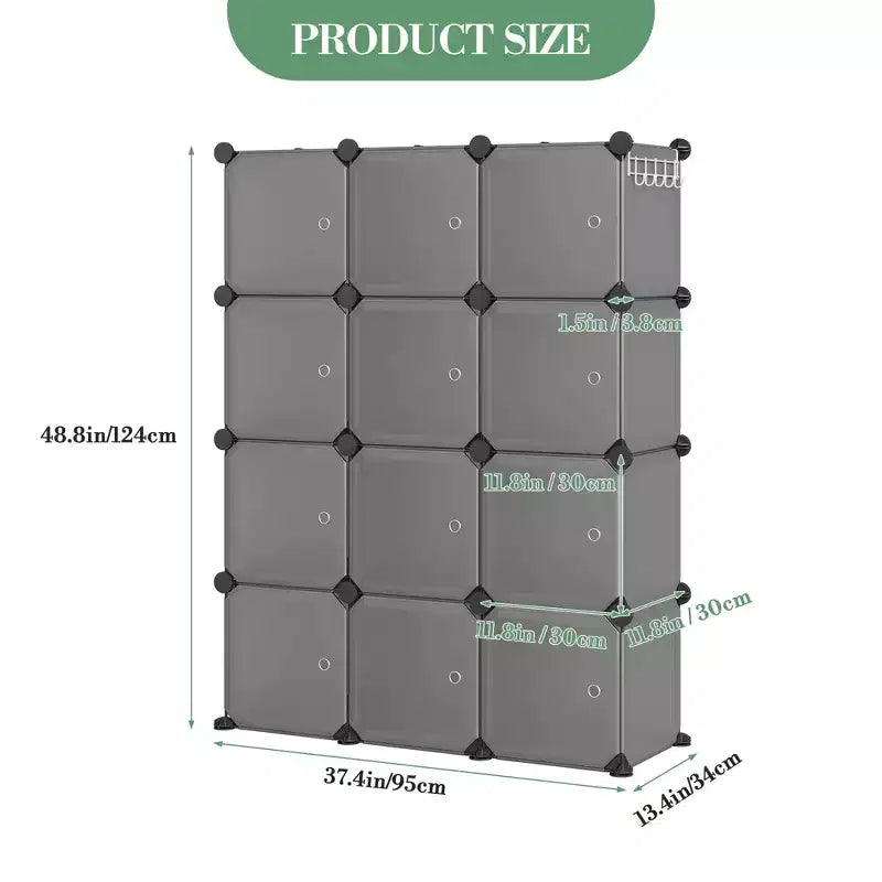 Organisateur de rangement, Rangement cube, Unité modulaire à 12 cubes avec portes, Étagères empilables en plastique ABS pour la maison/le bureau