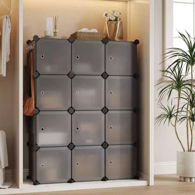 Organisateur de rangement, Rangement cube, Unité modulaire à 12 cubes avec portes, Étagères empilables en plastique ABS pour la maison/le bureau