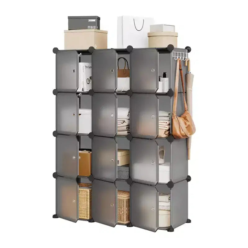 Organisateur de rangement, Rangement cube, Unité modulaire à 12 cubes avec portes, Étagères empilables en plastique ABS pour la maison/le bureau