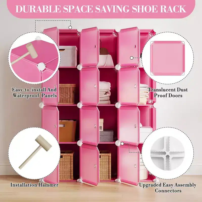 Organisateur de rangement, Rangement cube, Unité modulaire à 12 cubes avec portes, Étagères empilables en plastique ABS pour la maison/le bureau