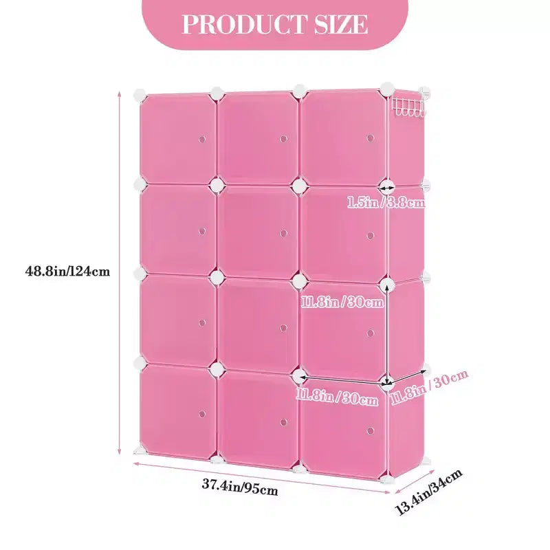 Organisateur de rangement, Rangement cube, Unité modulaire à 12 cubes avec portes, Étagères empilables en plastique ABS pour la maison/le bureau
