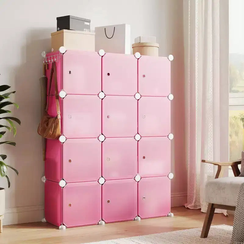 Organisateur de rangement, Rangement cube, Unité modulaire à 12 cubes avec portes, Étagères empilables en plastique ABS pour la maison/le bureau