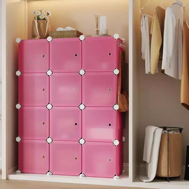 Organisateur de rangement, Rangement cube, Unité modulaire à 12 cubes avec portes, Étagères empilables en plastique ABS pour la maison/le bureau