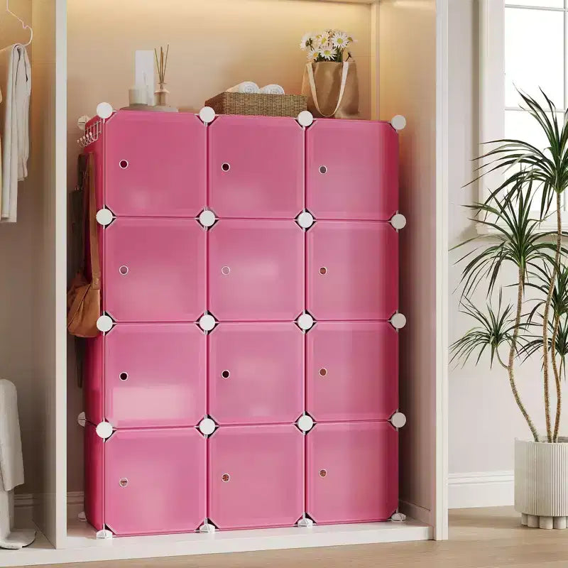Organisateur de rangement, Rangement cube, Unité modulaire à 12 cubes avec portes, Étagères empilables en plastique ABS pour la maison/le bureau