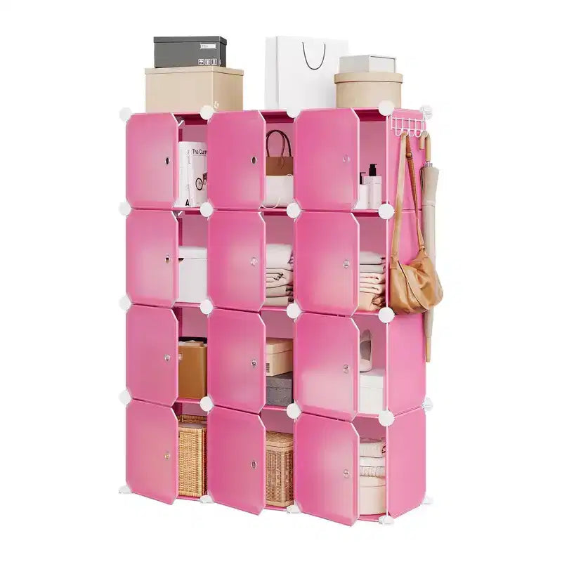 Organisateur de rangement, Rangement cube, Unité modulaire à 12 cubes avec portes, Étagères empilables en plastique ABS pour la maison/le bureau