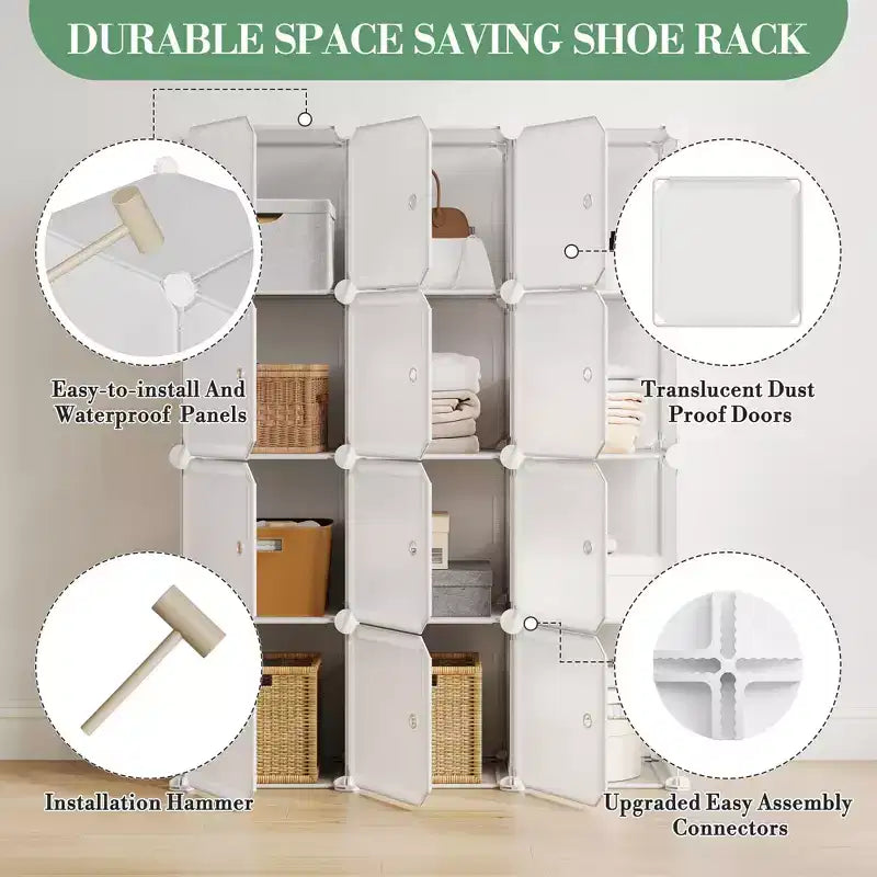 Organisateur de rangement, Rangement cube, Unité modulaire à 12 cubes avec portes, Étagères empilables en plastique ABS pour la maison/le bureau