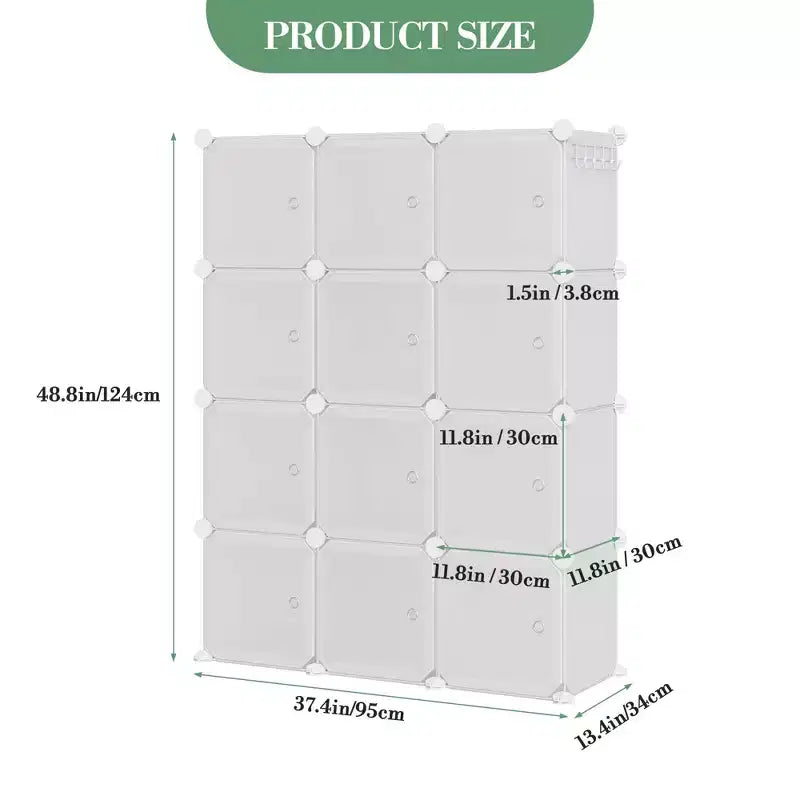 Organisateur de rangement, Rangement cube, Unité modulaire à 12 cubes avec portes, Étagères empilables en plastique ABS pour la maison/le bureau