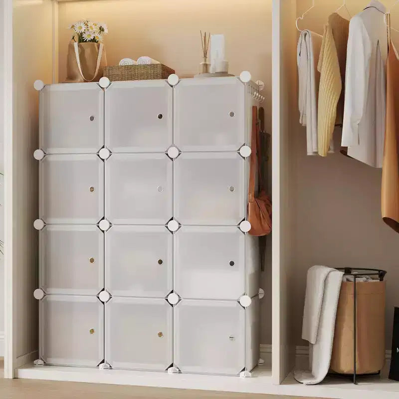 Organisateur de rangement, Rangement cube, Unité modulaire à 12 cubes avec portes, Étagères empilables en plastique ABS pour la maison/le bureau
