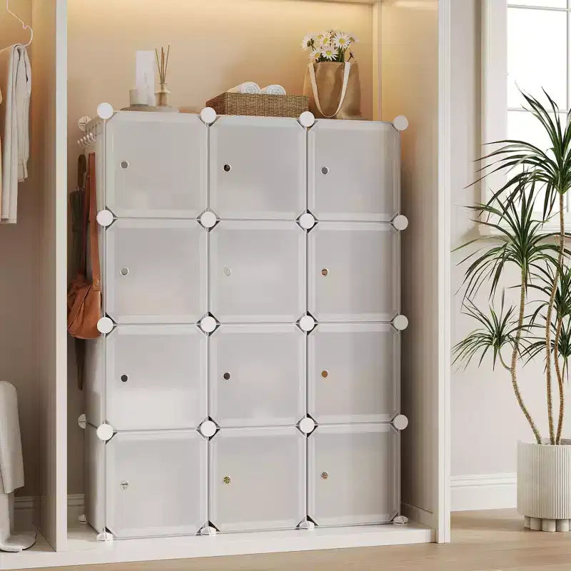 Organisateur de rangement, Rangement cube, Unité modulaire à 12 cubes avec portes, Étagères empilables en plastique ABS pour la maison/le bureau