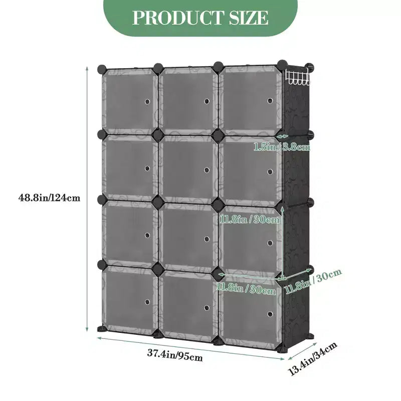 Organisateur de rangement, Rangement cube, Unité modulaire à 12 cubes avec portes, Étagères empilables en plastique ABS pour la maison/le bureau