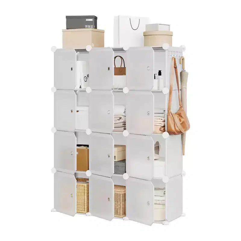 Organisateur de rangement, Rangement cube, Unité modulaire à 12 cubes avec portes, Étagères empilables en plastique ABS pour la maison/le bureau