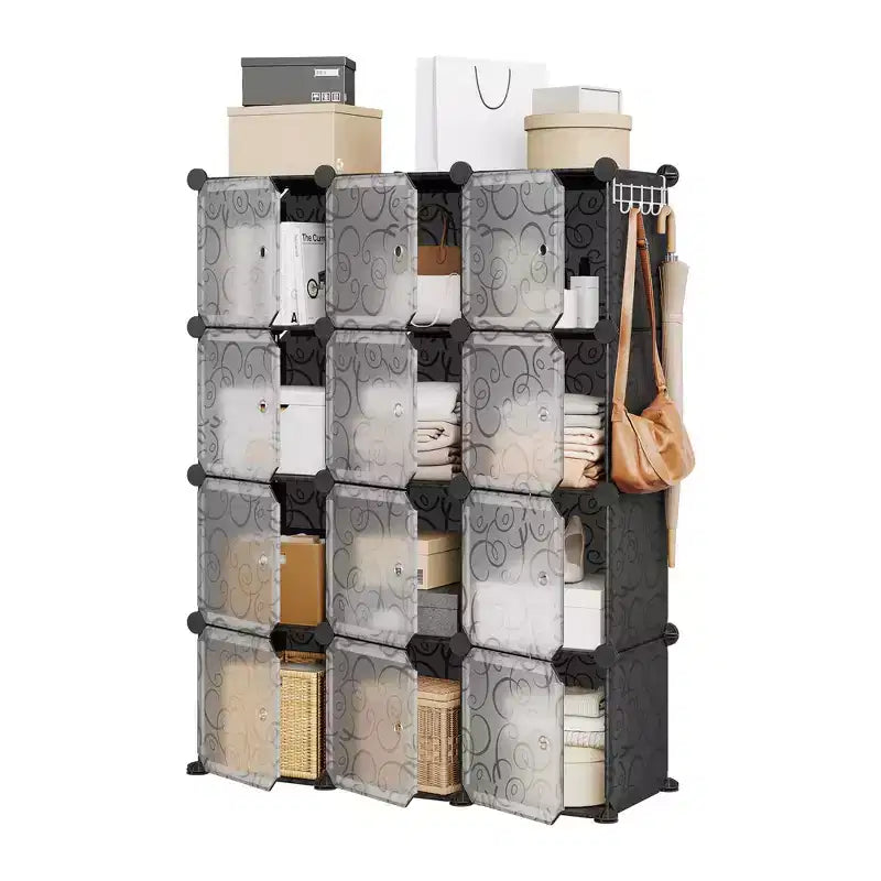 Organisateur de rangement, Rangement cube, Unité modulaire à 12 cubes avec portes, Étagères empilables en plastique ABS pour la maison/le bureau