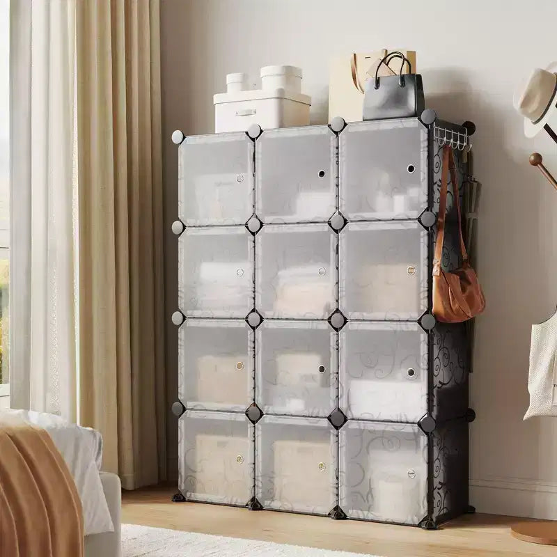 Storage Organizer, Cube Storage  12-Cube Modular Unit with Doors Stackable ABS Plastic Shelves for Home/Office