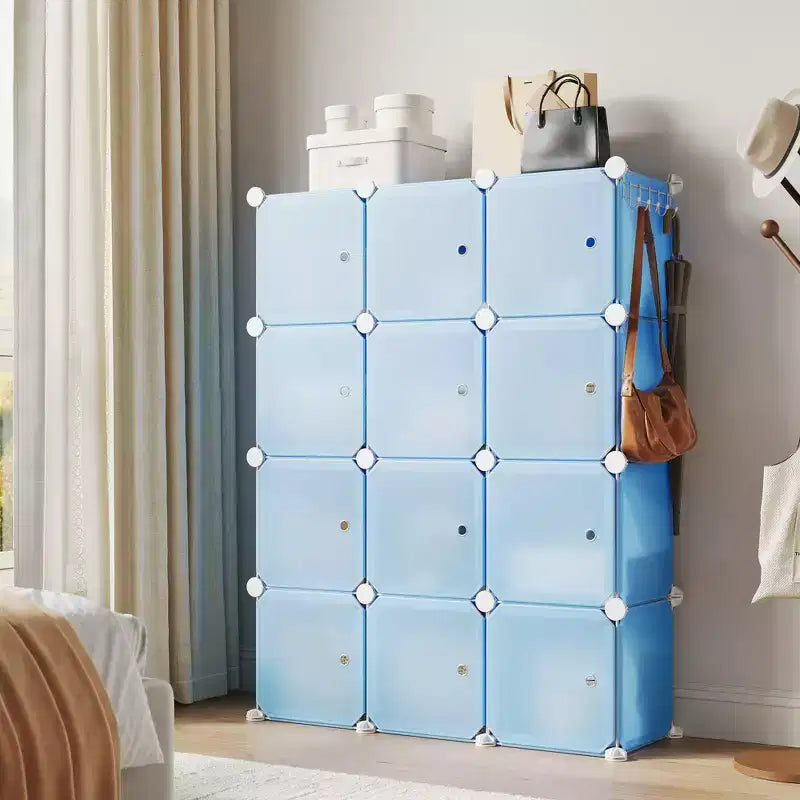 Organisateur de rangement, Rangement cube, Unité modulaire à 12 cubes avec portes, Étagères empilables en plastique ABS pour la maison/le bureau