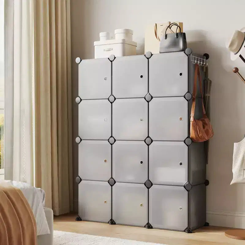 Organisateur de rangement, Rangement cube, Unité modulaire à 12 cubes avec portes, Étagères empilables en plastique ABS pour la maison/le bureau