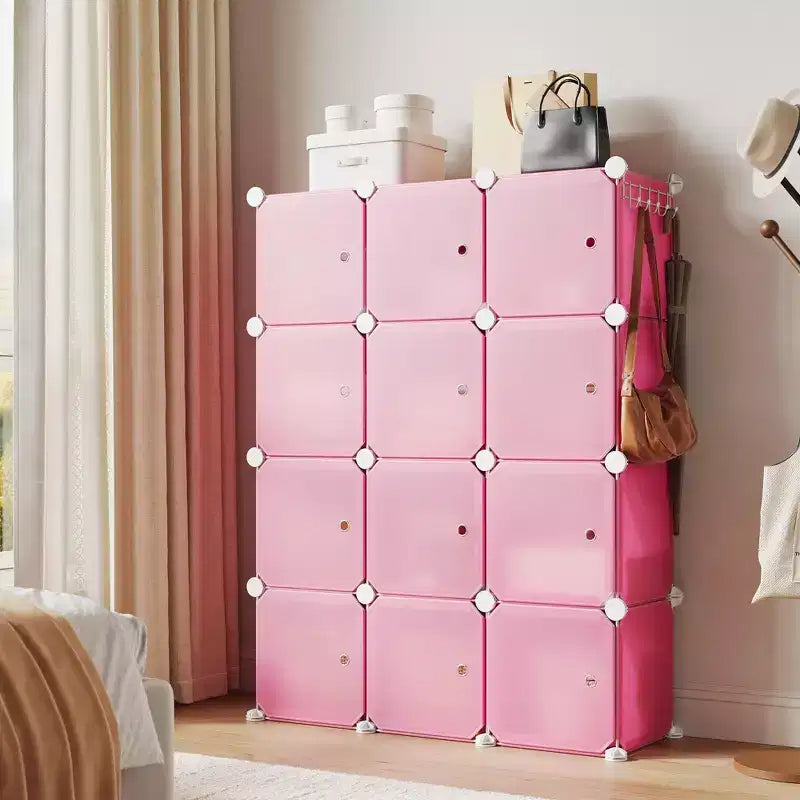 Organisateur de rangement, Rangement cube, Unité modulaire à 12 cubes avec portes, Étagères empilables en plastique ABS pour la maison/le bureau