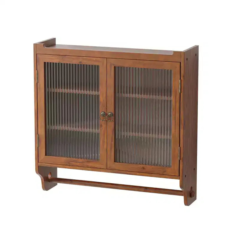 MAYEERTY 24.8 Armoire de cuisine et de salle à manger vintage à double porte vitrée avec trois étagères et porte-serviettes pour cuisine et salle à manger, marron