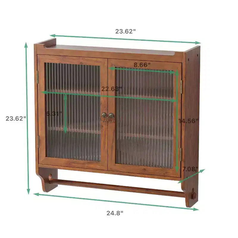 MAYEERTY 24.8 Armoire de cuisine et de salle à manger vintage à double porte vitrée avec trois étagères et porte-serviettes pour cuisine et salle à manger, marron