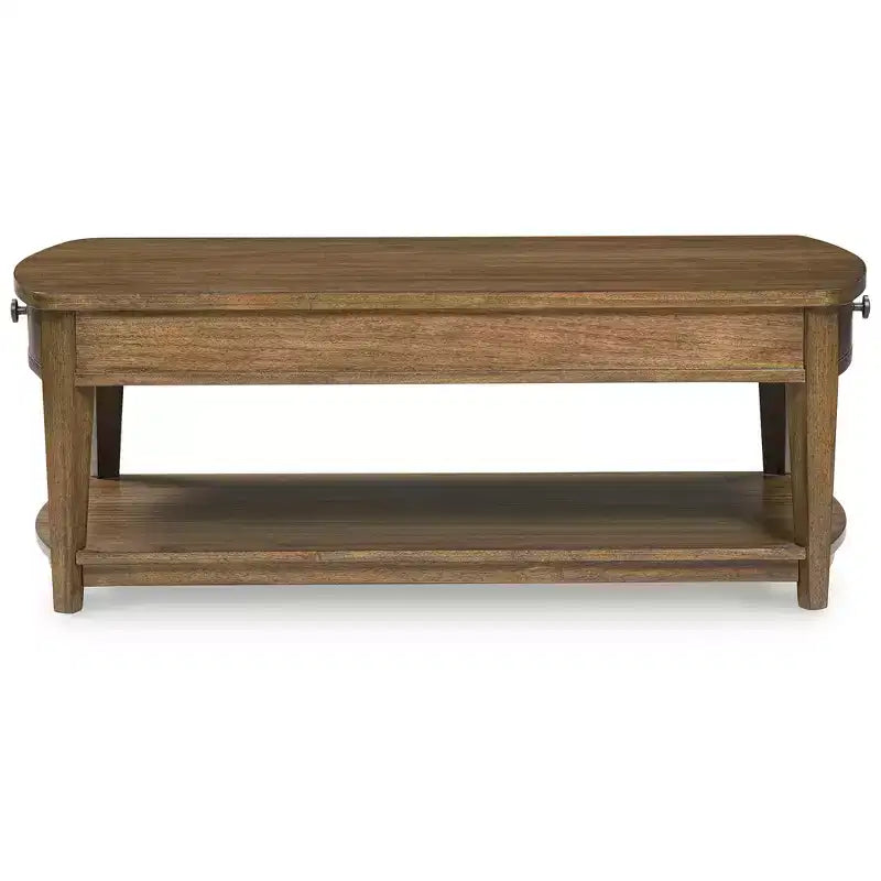 Table basse rectangulaire Signature Design by Ashley Burkbyer avec tiroirs de rangement et étagère, marron