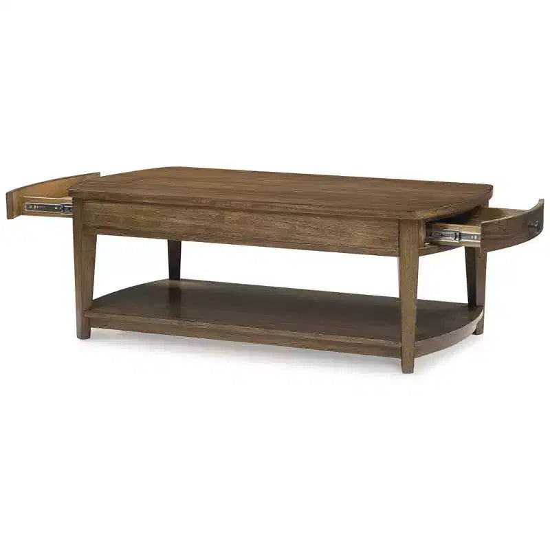 Table basse rectangulaire Signature Design by Ashley Burkbyer avec tiroirs de rangement et étagère, marron