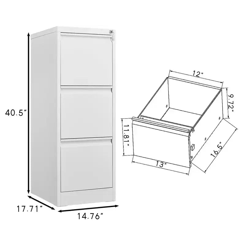Classeur métallique robuste et verrouillable à 3 tiroirs – Organiseur de dossiers vertical sécurisé en acier pour documents, format lettre et légal – Rangement peu encombrant pour la maison et le bureau