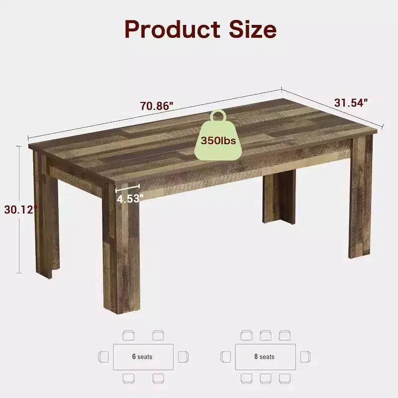 Acekool 71 Table à Manger Rectangulaire pour 6-8 Personnes, Table en Bois de Style Ferme avec Pieds Triangulaires, pour Salle à Manger ou Appartement