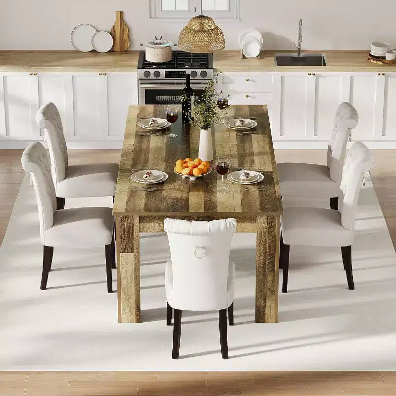 Acekool 71 Table à Manger Rectangulaire pour 6-8 Personnes, Table en Bois de Style Ferme avec Pieds Triangulaires, pour Salle à Manger ou Appartement