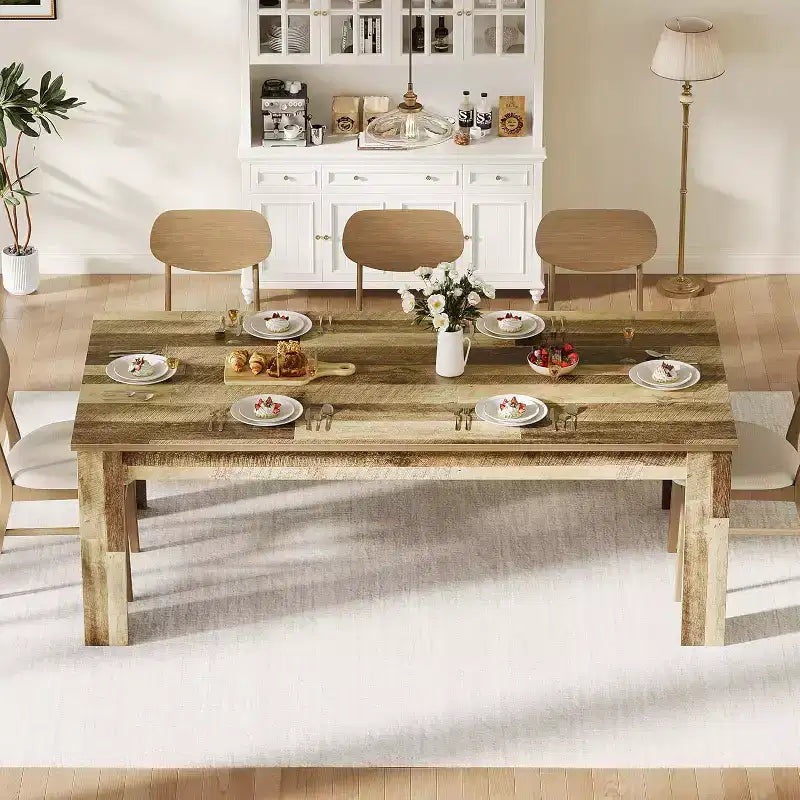 Acekool 71 Table à Manger Rectangulaire pour 6-8 Personnes, Table en Bois de Style Ferme avec Pieds Triangulaires, pour Salle à Manger ou Appartement