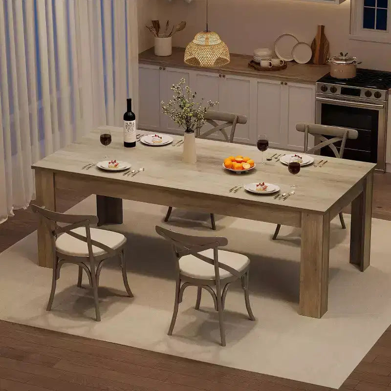 Acekool 71 Table à Manger Rectangulaire pour 6-8 Personnes, Table en Bois de Style Ferme avec Pieds Triangulaires, pour Salle à Manger ou Appartement