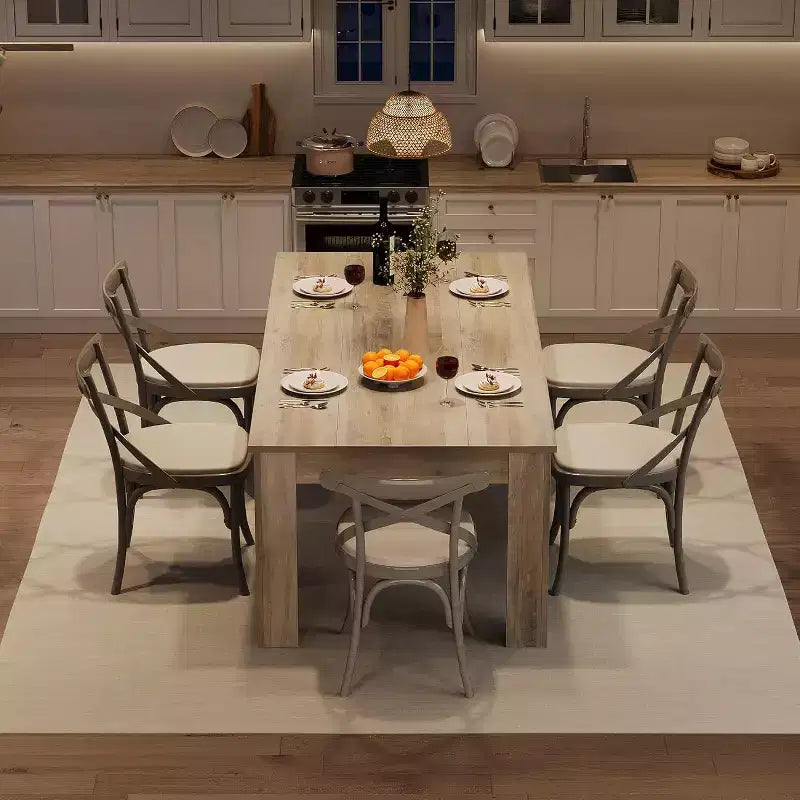 Acekool 71 Table à Manger Rectangulaire pour 6-8 Personnes, Table en Bois de Style Ferme avec Pieds Triangulaires, pour Salle à Manger ou Appartement