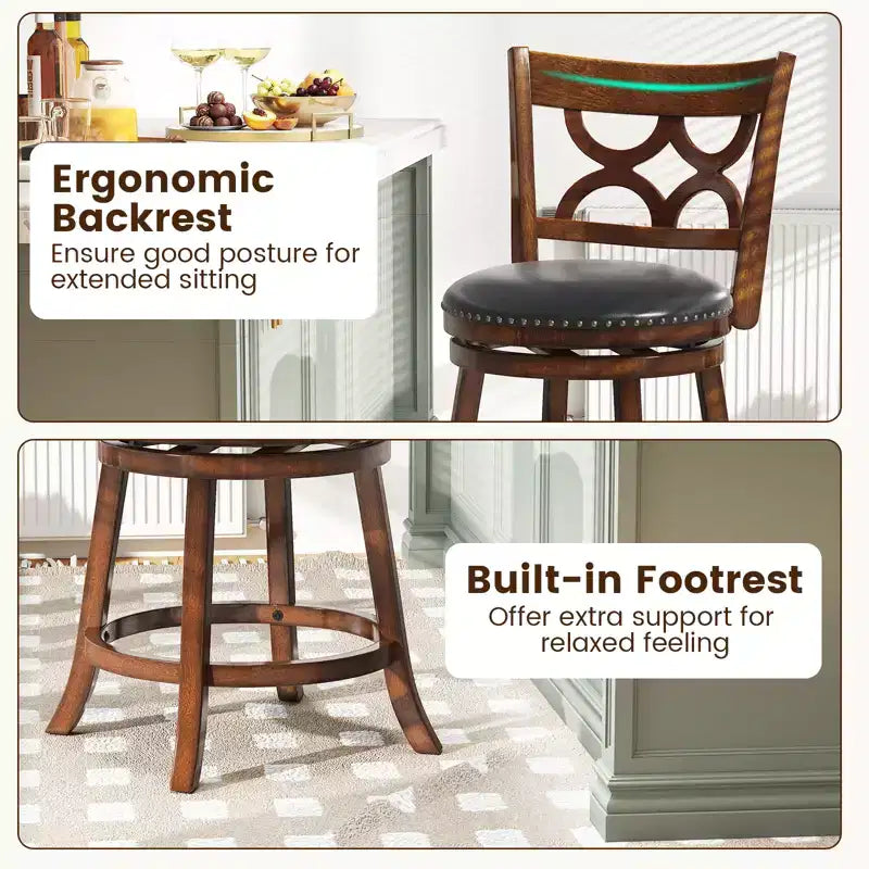 Costway Lot de 2 tabourets de bar hauteur comptoir 66 cm avec cadre en bois d'hévéa et assise rembourrée