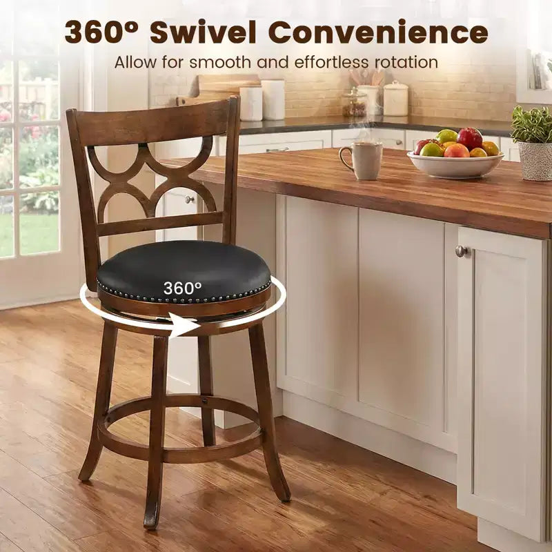Costway Lot de 2 tabourets de bar hauteur comptoir 66 cm avec cadre en bois d'hévéa et assise rembourrée