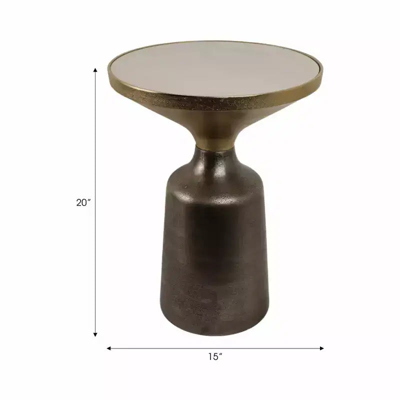Table d'appoint, table de chevet ou petite table de nuit remarquable pour la décoration intérieure - Table d'appoint bicolore en métal avec plateau en marbre pour petits espaces