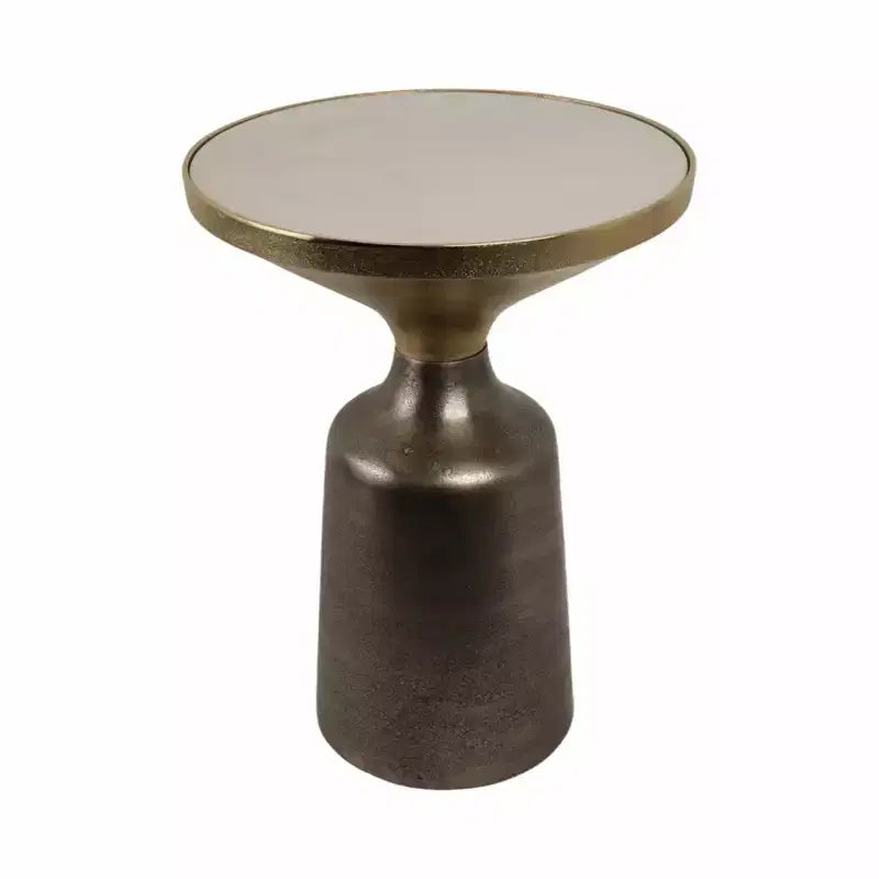 Table d'appoint, table de chevet ou petite table de nuit remarquable pour la décoration intérieure - Table d'appoint bicolore en métal avec plateau en marbre pour petits espaces