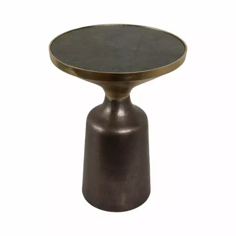 Table d'appoint, table de chevet ou petite table de nuit remarquable pour la décoration intérieure - Table d'appoint bicolore en métal avec plateau en marbre pour petits espaces