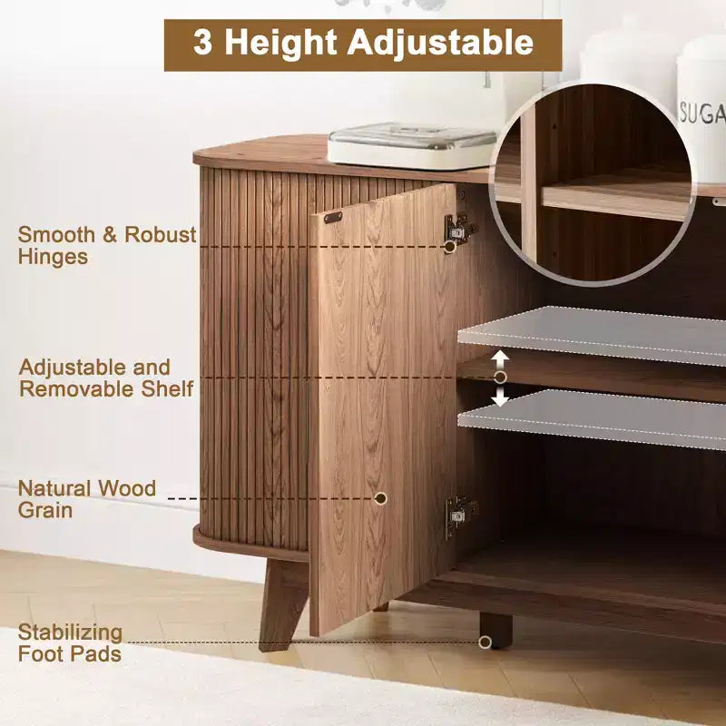 Dyonery 69 Buffet bahut cannelé moderne - Rangement à 4 portes avec étagères réglables, crédence élégante pour salle à manger
