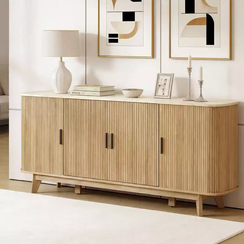 Dyonery 69 Buffet bahut cannelé moderne - Rangement à 4 portes avec étagères réglables, crédence élégante pour salle à manger