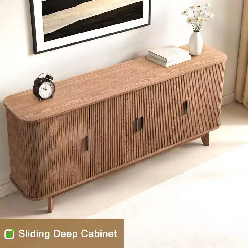 Dyonery 69 Buffet bahut cannelé moderne - Rangement à 4 portes avec étagères réglables, crédence élégante pour salle à manger