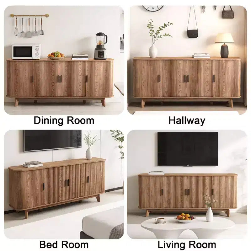 Dyonery 69 Buffet bahut cannelé moderne - Rangement à 4 portes avec étagères réglables, crédence élégante pour salle à manger