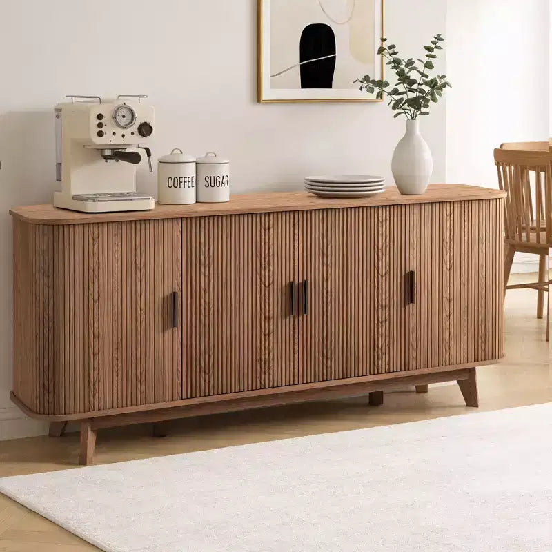 Dyonery 69 Buffet bahut cannelé moderne - Rangement à 4 portes avec étagères réglables, crédence élégante pour salle à manger