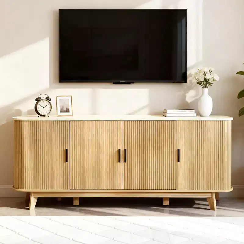 Dyonery 69 Buffet bahut cannelé moderne - Rangement à 4 portes avec étagères réglables, crédence élégante pour salle à manger