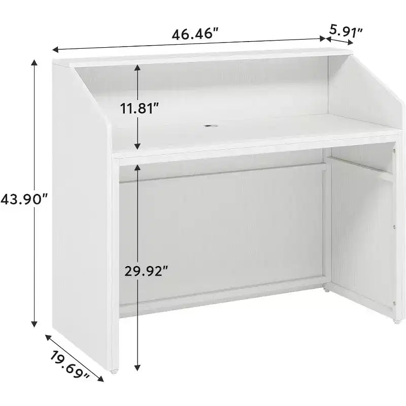Comptoir de réception Lantine de 120 cm avec guichet, bureau d'accueil moderne avec passe-câbles pour caisse, hall, salon de beauté, bureau à domicile, blanc