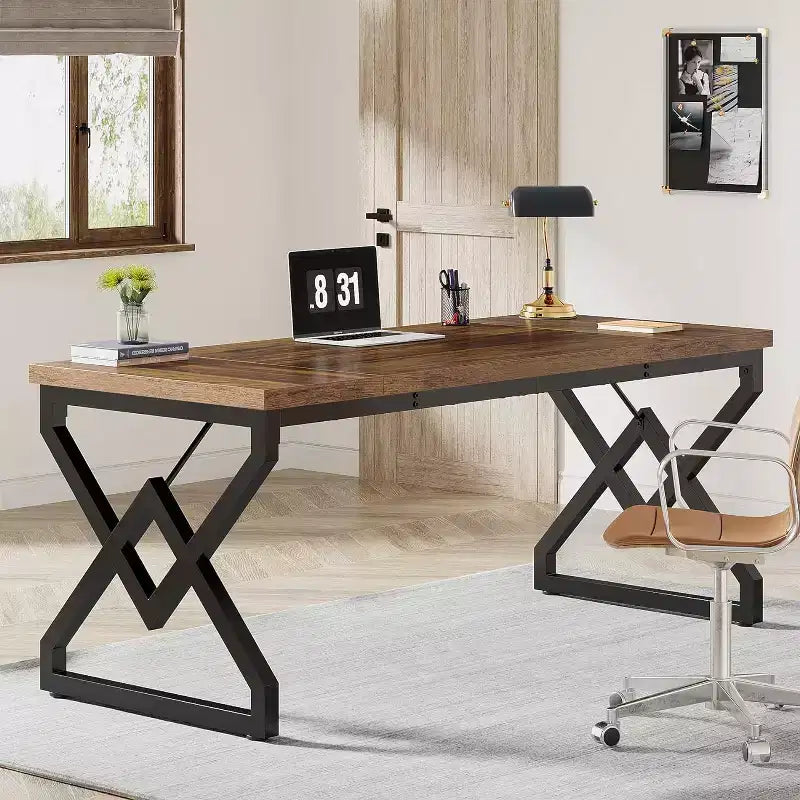 Lantine 63 W - Bureau de Direction, Poste de Travail Épaissi en Bois Ultra Robuste, Grande Table d'Étude Informatique pour Bureau à Domicile