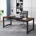Lantine 70.8-Inch Executive Desk, Large Office Computer Desk with Thick Frame, Modern Workstation for Home Office, Rustic Brown/Black