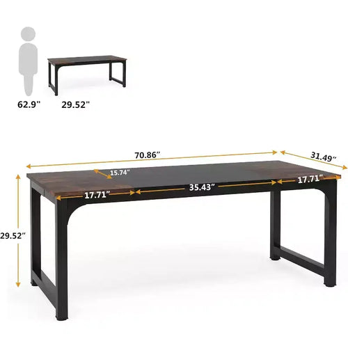 Bureau de direction de 180 cm, grand bureau d'ordinateur avec cadre épais, poste de travail moderne pour bureau à domicile, marron rustique/noir