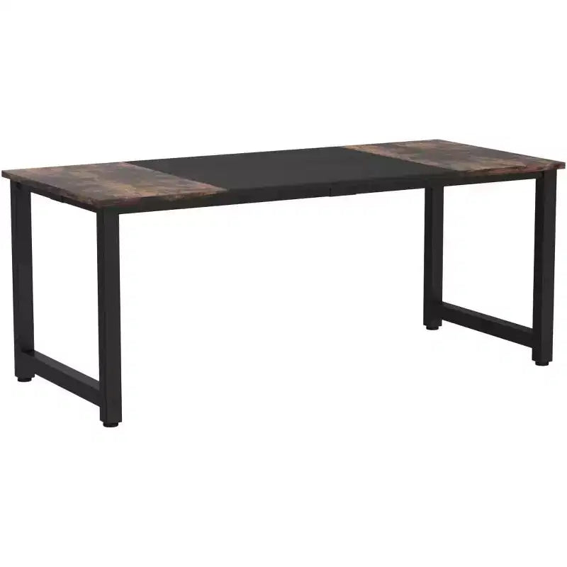 Bureau de Direction Lantine de 179,8 cm, Grand Bureau d'Ordinateur avec Cadre Épais, Poste de Travail Moderne pour Bureau à Domicile, Marron Rustique/Noir