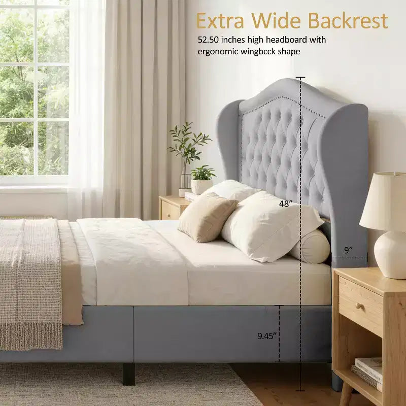 Cadre de lit Dyonery Queen Size avec 2 tiroirs de rangement et tête de lit capitonnée, sommier tapissier avec support à lattes en bois, montage facile