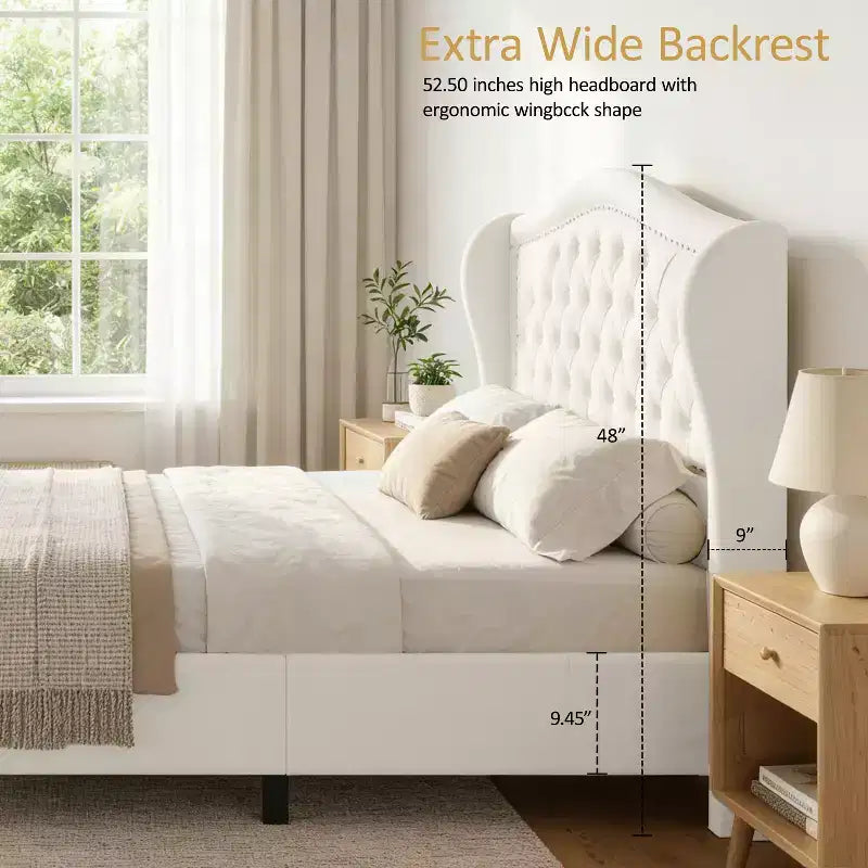 Cadre de lit Dyonery Queen Size avec 2 tiroirs de rangement et tête de lit capitonnée, sommier tapissier avec support à lattes en bois, montage facile